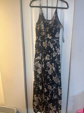 ARULA Black Maxi Dress with Cream Floral Print